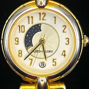 Vintage Faded Glory Moon Phase Quartz Gold tones Ladies Watch Working